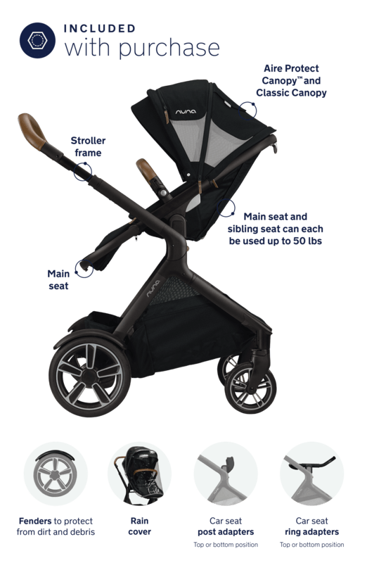Nuna Demi Grow Complete Stroller with Air Protect Technology & Classic Canopy - Premium Baby Stroller for Newborns to Toddlers | Perfect for City Walks, Travel & Everyday Use