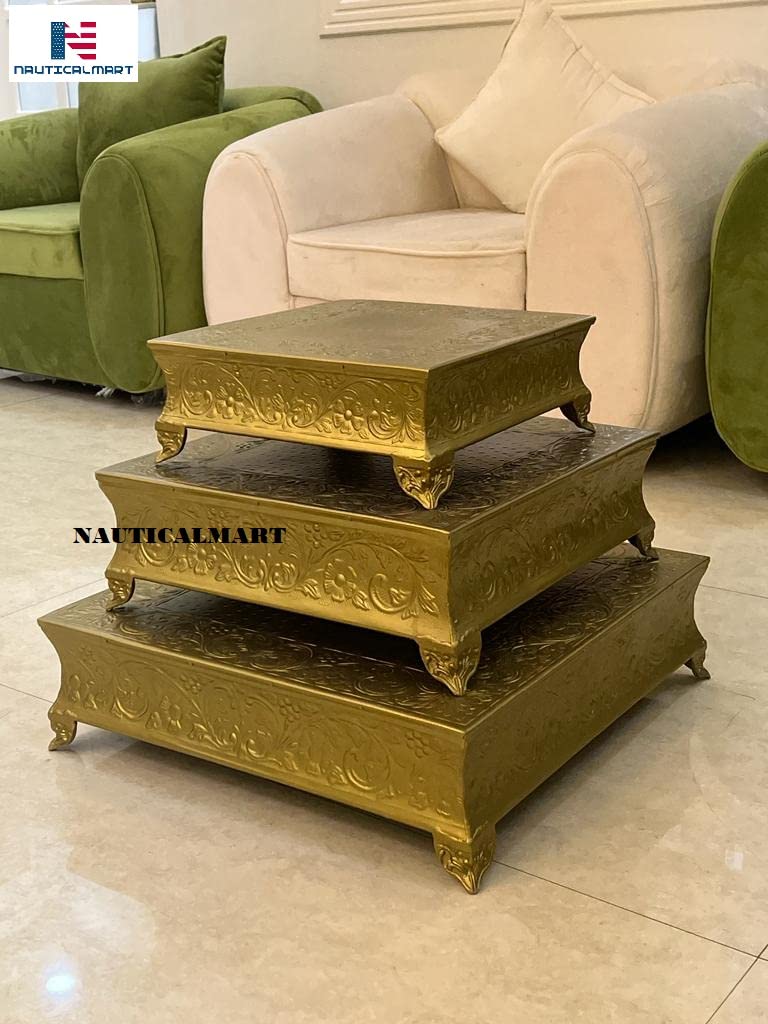 Elegant Brass Finish Wedding Cake Stand Set of 4 - Perfect for Wedding Cakes, Dessert Displays & Party Decorations