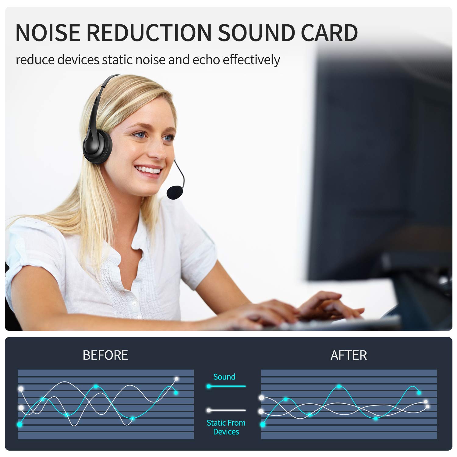 Newaner USB & 3.5mm PC Gaming Headset with Flexible Noise-Canceling Microphone - Lightweight Stereo Sound for Skype, VoIP, Teamspeak, Mac, Windows, Smartphone & Tablet - Perfect for Online Meetings, Gaming & Remote Work