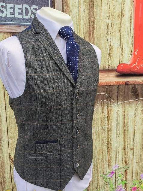 Stylish Cavani Albert Grey Men's Tweed Check Lapel Waistcoat Vest | Formal & Casual Wear | Perfect for Weddings, Office & Smart Outfits