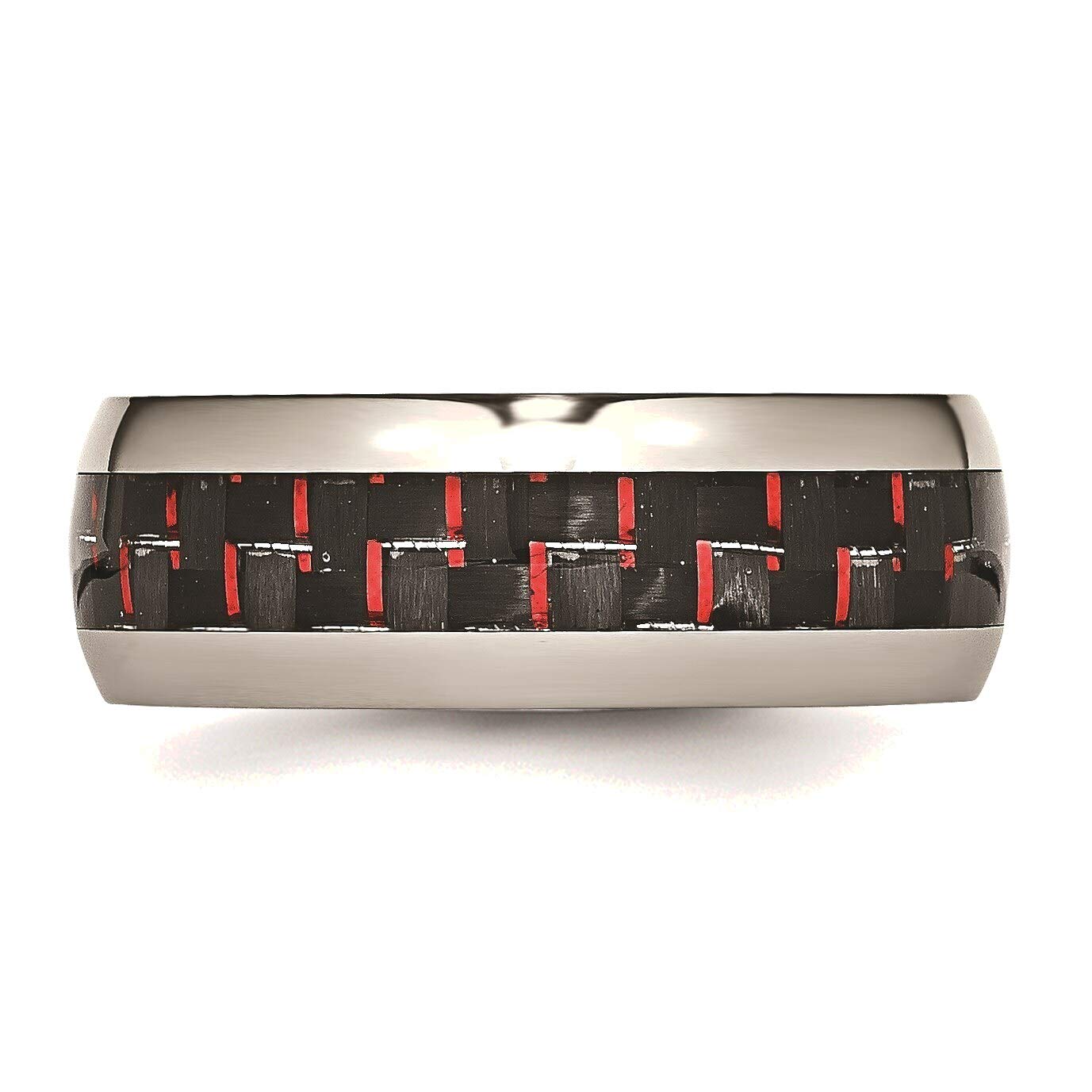 Bonyak Stainless Steel Ring with Black & Red Carbon Fiber Inlay - Size 10.5, Polished Finish - Durable Wedding Band, Men's Fashion Jewelry for Gifts & Everyday Wear
