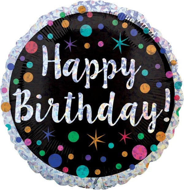 45cm Standard Holographic Polka Dot Happy Birthday Balloon - Premium Party Decorations for Birthdays, Baby Showers & Celebrations - Perfect for Indoor/Outdoor Events, Photo Backdrops & Party Themes