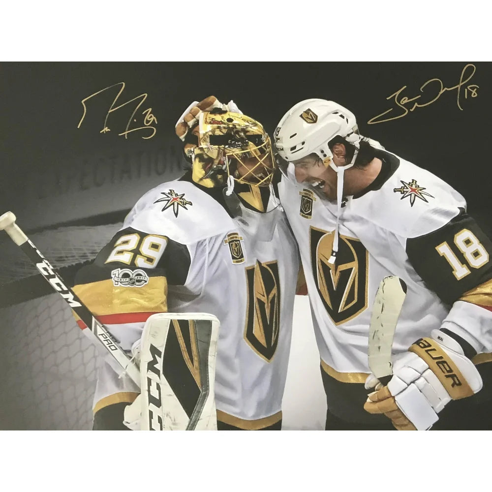 Marc Andre Fleury & James Neal Dual Signed Vegas Golden Knights Framed 16x20 Photo with COA - Perfect for Hockey Fans, Sports Memorabilia Collectors, and Man Cave Decor