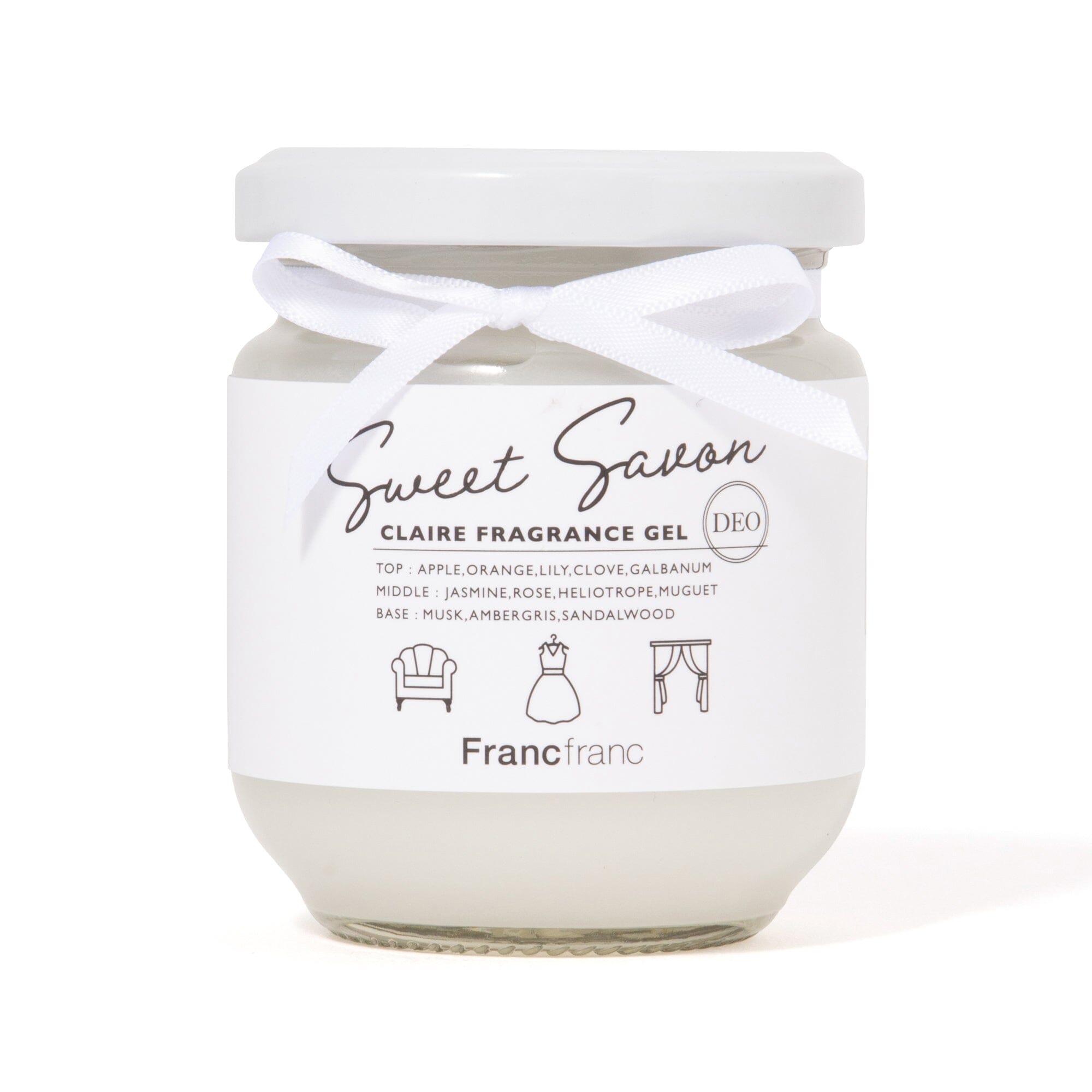 Claire Sweet Savon Deodorizing Fragrance Gel - White | Long-Lasting Air Freshener for Home, Bathroom & Office