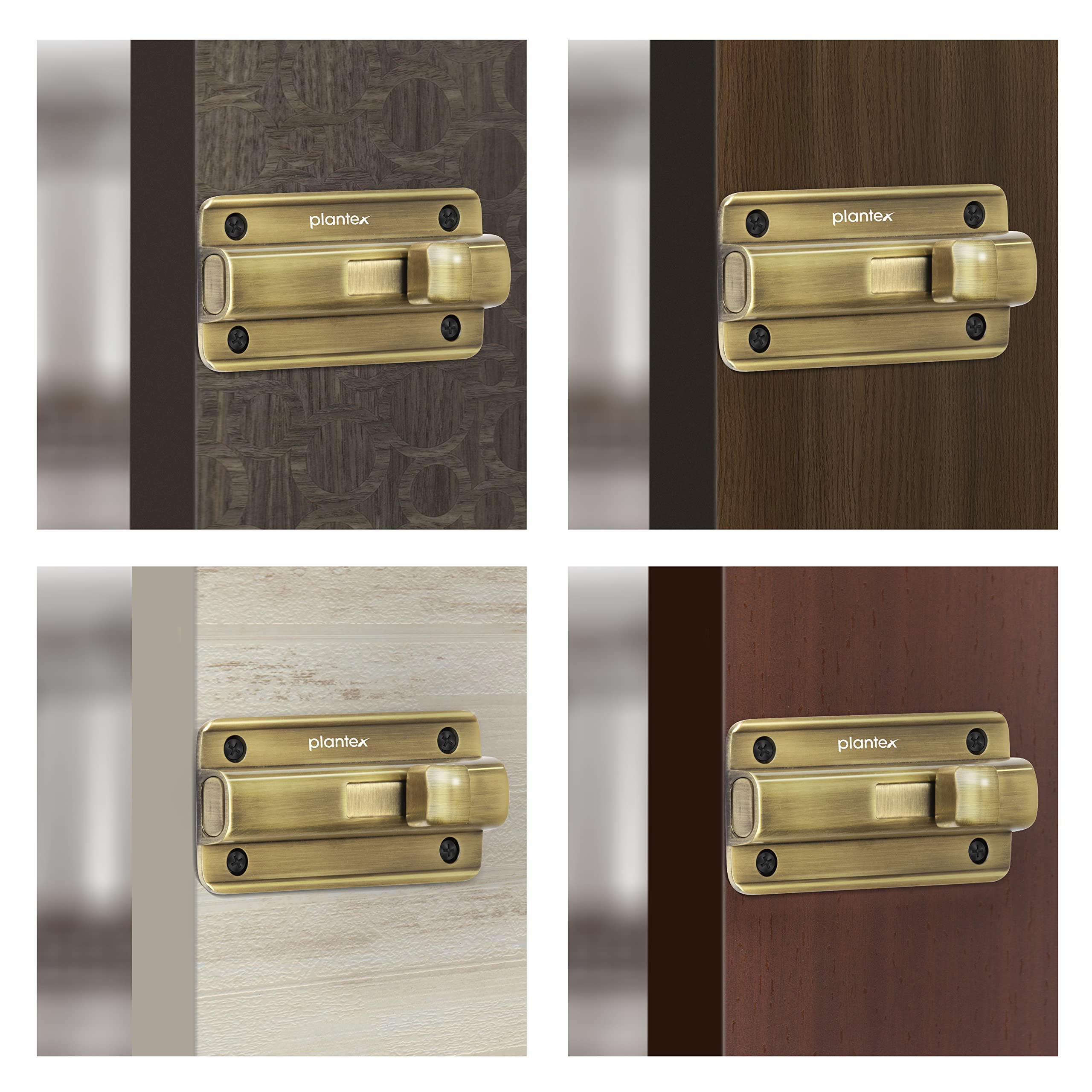 Plantex Premium Heavy Duty Door Stopper & Lock Latch - Solid Brass Antique Finish (1-Pack) for Home, Office, Apartment Security - Perfect for Sliding Doors, French Doors & Child Safety
