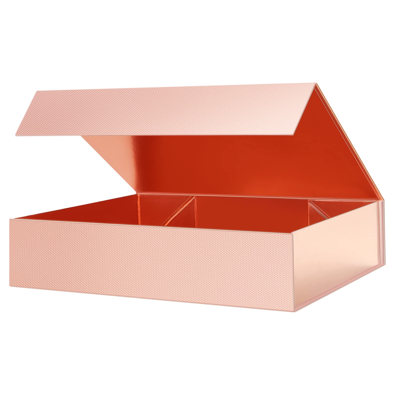 ROSEGLD 20 Pack 11x7.8x2.3 Inches Rose Gold Magnetic Gift Boxes with Lids - Elegant Christmas, Birthday, Wedding Gift Packaging (Glossy Rose Gold Grain Texture) for Jewelry, Shirts, Cosmetics & Luxury Gifts