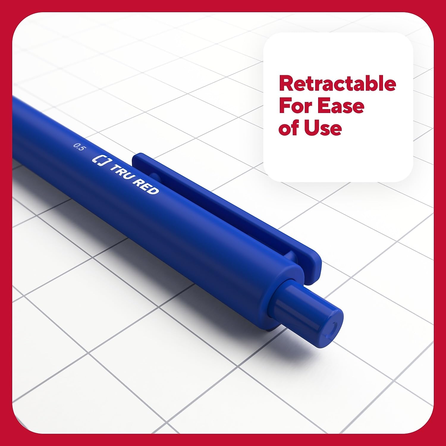 STAPLES TRU RED Retractable Quick Dry Gel Pens - 12 Pack Fine Point 0.5mm Blue Ink Pens for Office, School & Note Taking - Smooth Writing No Smear Gel Pen Set for Professionals & Students