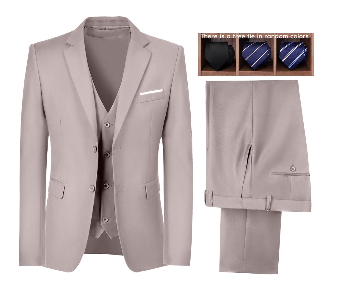 3-Piece Slim Fit Men's Suits for Wedding & Prom | Notched Lapel Formal Tuxedo Set with Jacket, Pants & Vest | Perfect for Groomsmen, Business & Special Occasions
