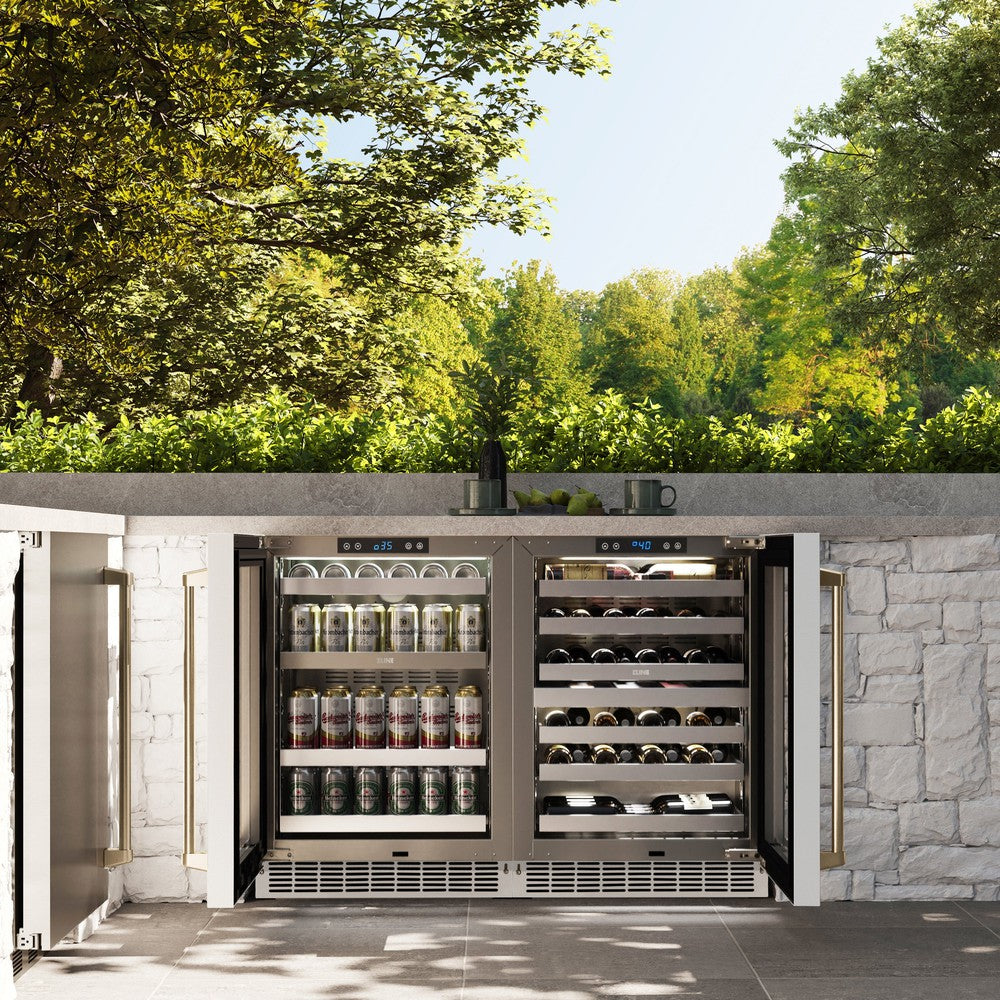 ZLINE Autograph Edition 24 Inch Dual Zone Wine Cooler - 44 Bottle Capacity, White Matte Glass Door & Champagne Bronze Handle - Perfect for Home Bars, Restaurants, and Wine Cellars (RWDOZ WM 24 CB)