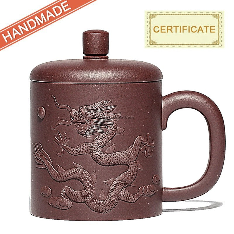 Handmade Yixing Purple Clay Dragon Carved Tea Cup - Authentic Chinese Ceramic Teacup for Oolong, Pu-erh & Green Tea - Perfect for Tea Ceremonies, Gifts & Home Decor
