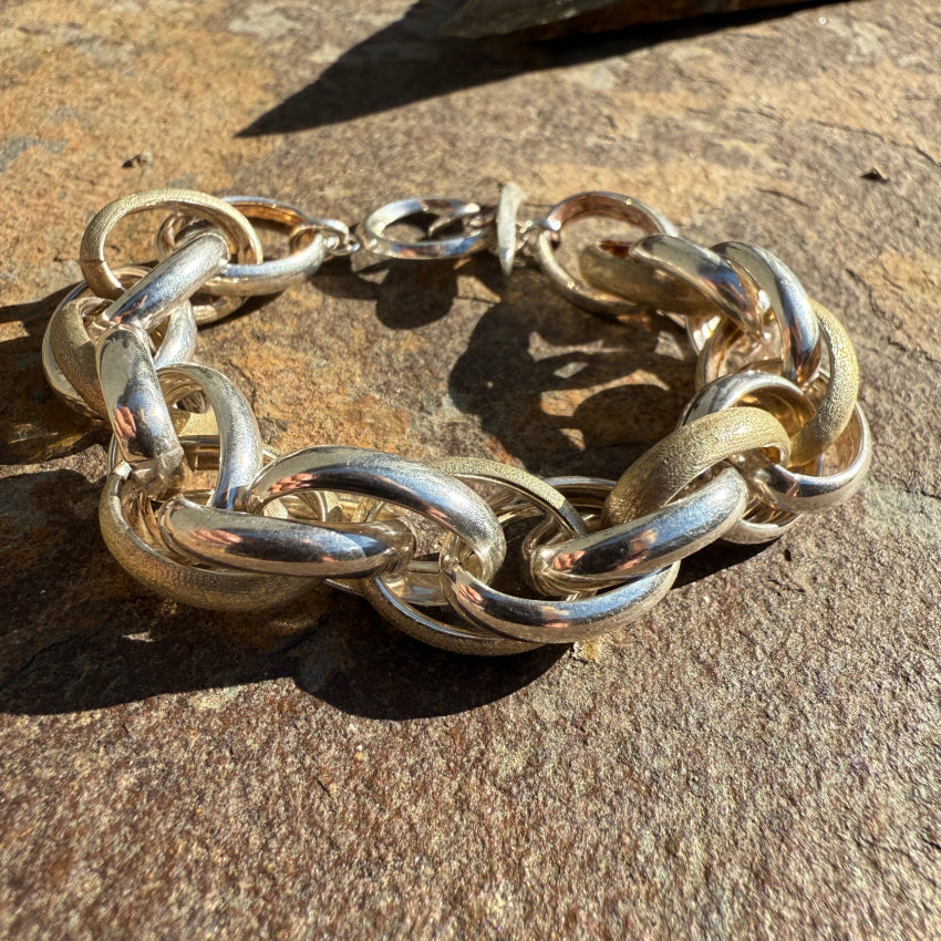 Sterling Silver Gold Plated Large Loop Chain Bracelet - Italian Crafted Jewelry for Women, Gift for Her, Perfect for Everyday Wear & Special Occasions