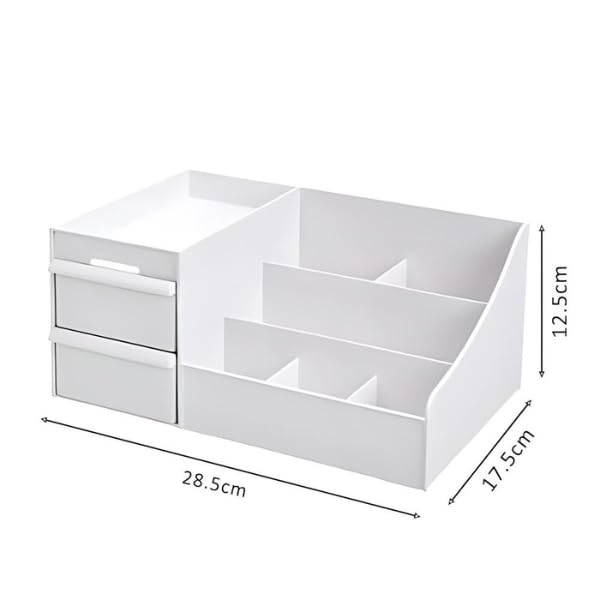 DAOME Cosmetic Organizer Box with Drawers - Plastic Makeup Storage Organizer for Vanity, Bathroom & Travel | Beauty Accessories Organizer for Women | Perfect for Cosmetics, Jewelry & Stationery Storage