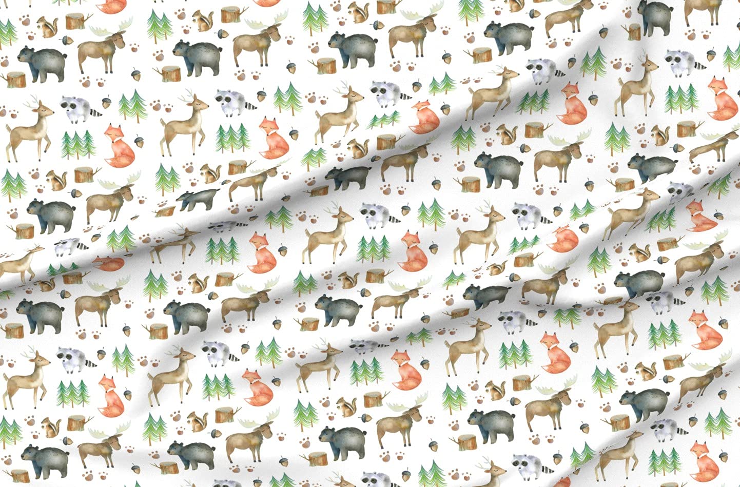 Woodland Party Watercolor Bear Fox Raccoon Animals Nursery Fabric - Printed on Soft Minky Fabric by The Yard for Sewing Baby Blankets, Quilt Backing & Plush Toys | Perfect for Forest-Themed Boy's Nursery Decor & DIY Craft Projects