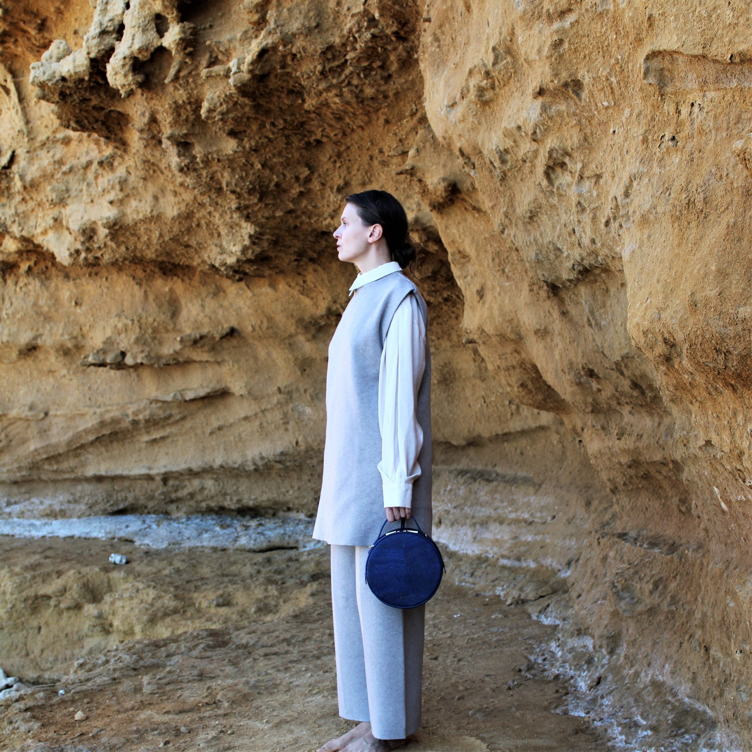Handmade Vegan Cork Round Shoulder Bag for Women - Navy Blue | Eco-Friendly Fashion Accessory for Work, Travel & Everyday Use