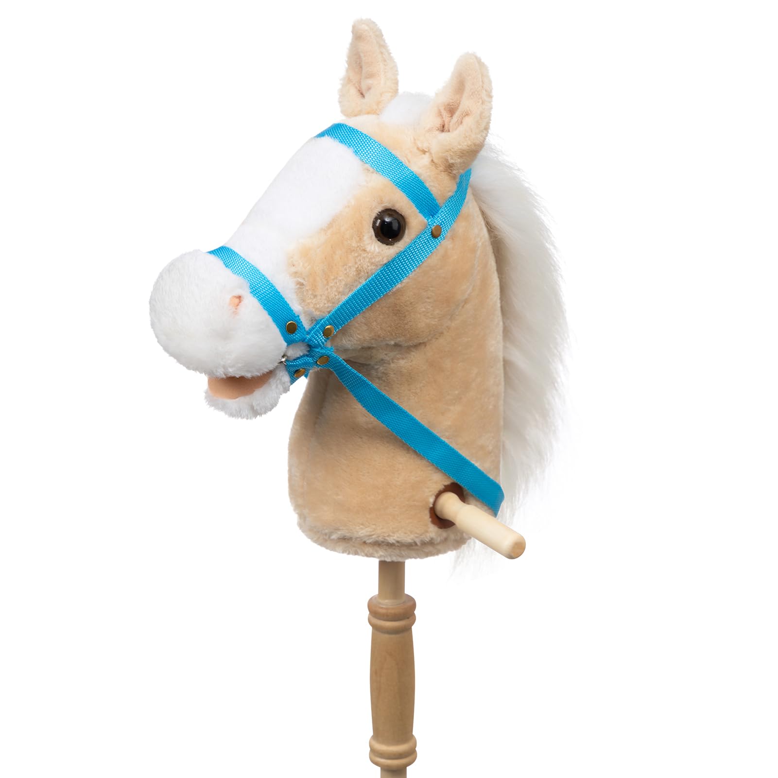 Handcrafted Stick Horse Plush Toy with Wood Wheels & Realistic Neighing Sounds - 36