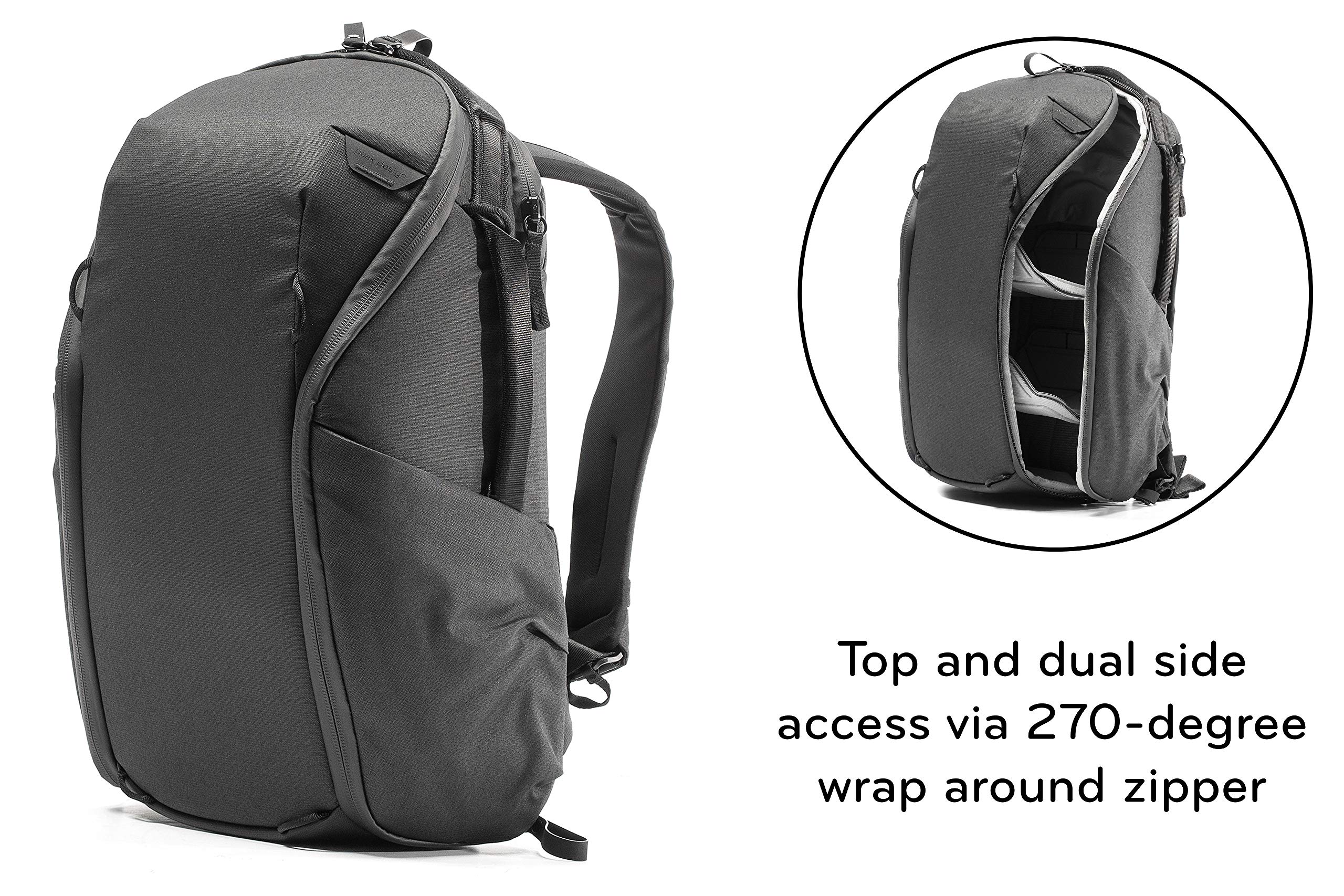 Peak Design Everyday Backpack Zip 15L Black - Waterproof Laptop Backpack with Padded Sleeve for 15