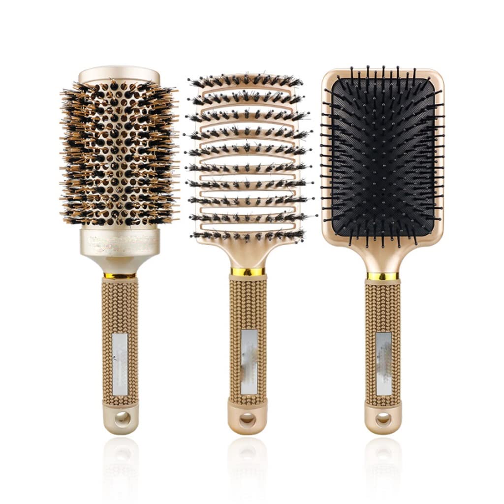 Premium Gold Ceramic Round Boar Bristle Hair Brush - Anti-Static Detangling Styling Comb for Salon & Home Use (26cm) - Perfect for Smoothing, Blowouts & Professional Hairstyling
