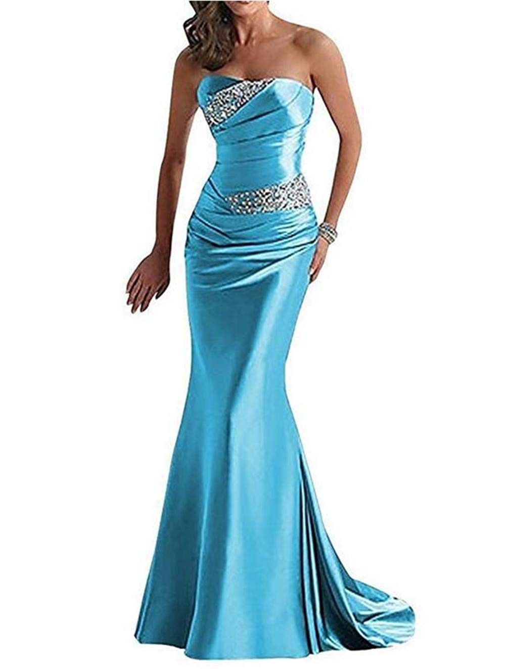 Emanni Women's Strapless Beaded Mermaid Sheath Evening Gown with Train - Formal Party, Prom, Wedding Guest, Red Carpet Dress for Special Occasions