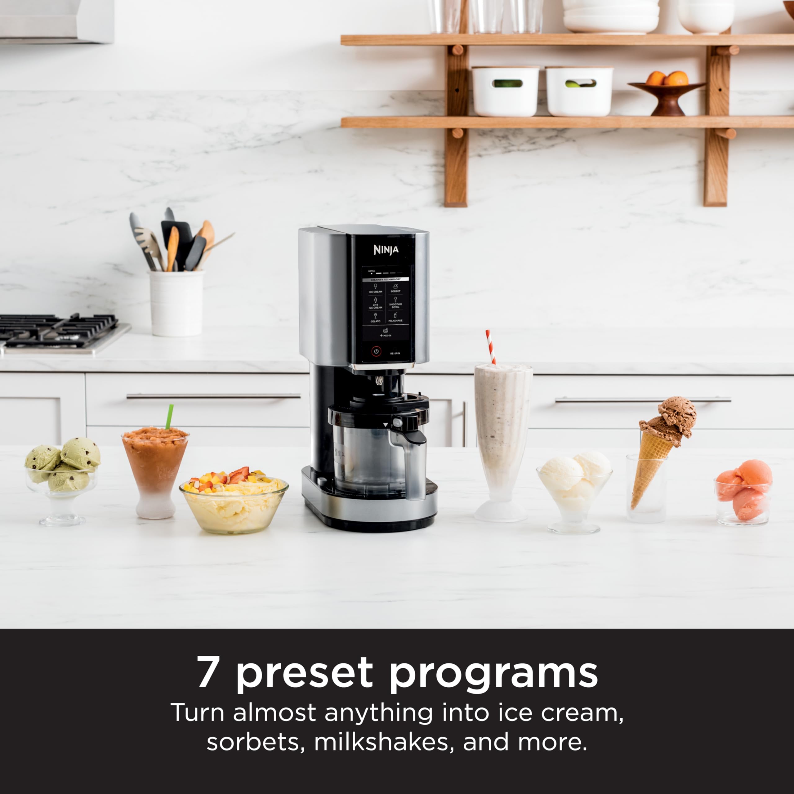 Ninja NC301 CREAMi Ice Cream Maker - 7 One-Touch Programs for Gelato, Sorbet, Milkshakes, Smoothie Bowls & More with 2 Pint Containers & Lids | Compact Frozen Dessert Machine for Home, Kitchen, Parties & Kids | Silver