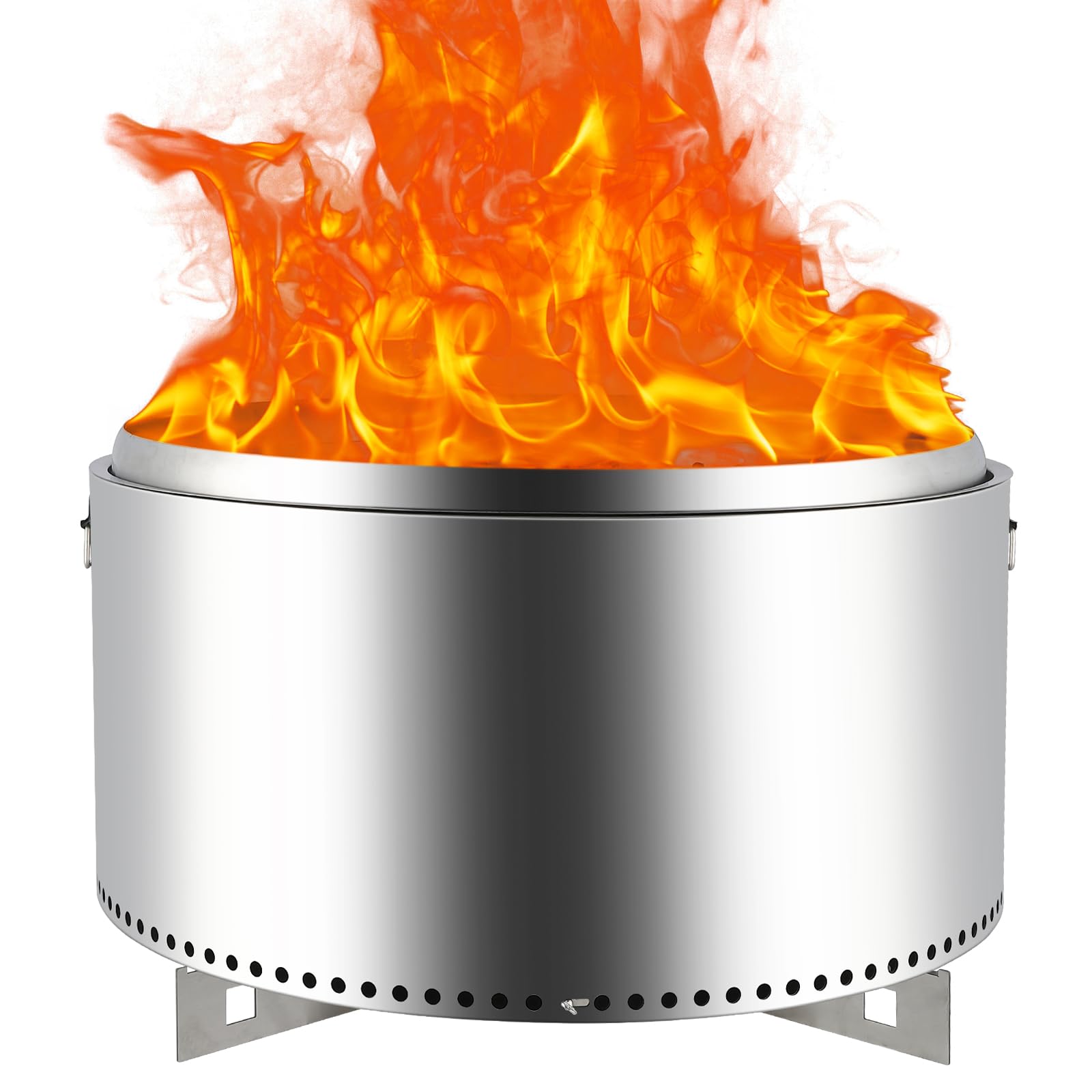 GARVEE 27 Inch Smokeless Fire Pit with Air Switch - Portable Stainless Steel Outdoor Fire Pit with Handle, Fixed Stand & Stove Hook, Ash Pan - Perfect for Camping, Backyard, Patio, and Outdoor Gatherings