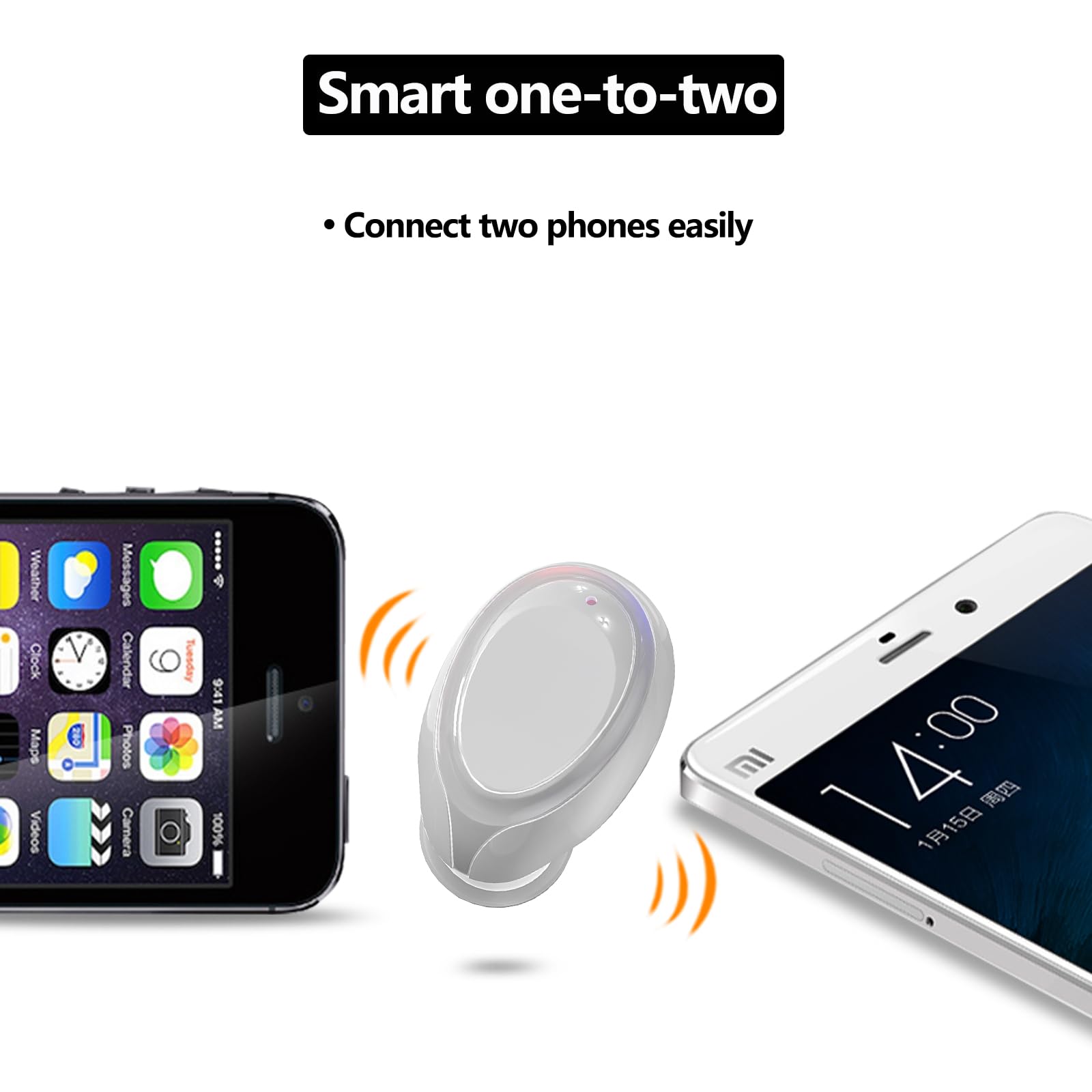 Wireless Single Earbud with 6-Hour Playtime - Bluetooth 5.0 Hands-Free Headphone with Mic for iPhone, Android, PC & TV - Perfect for Driving, Workouts, Audiobooks & Calls (White)