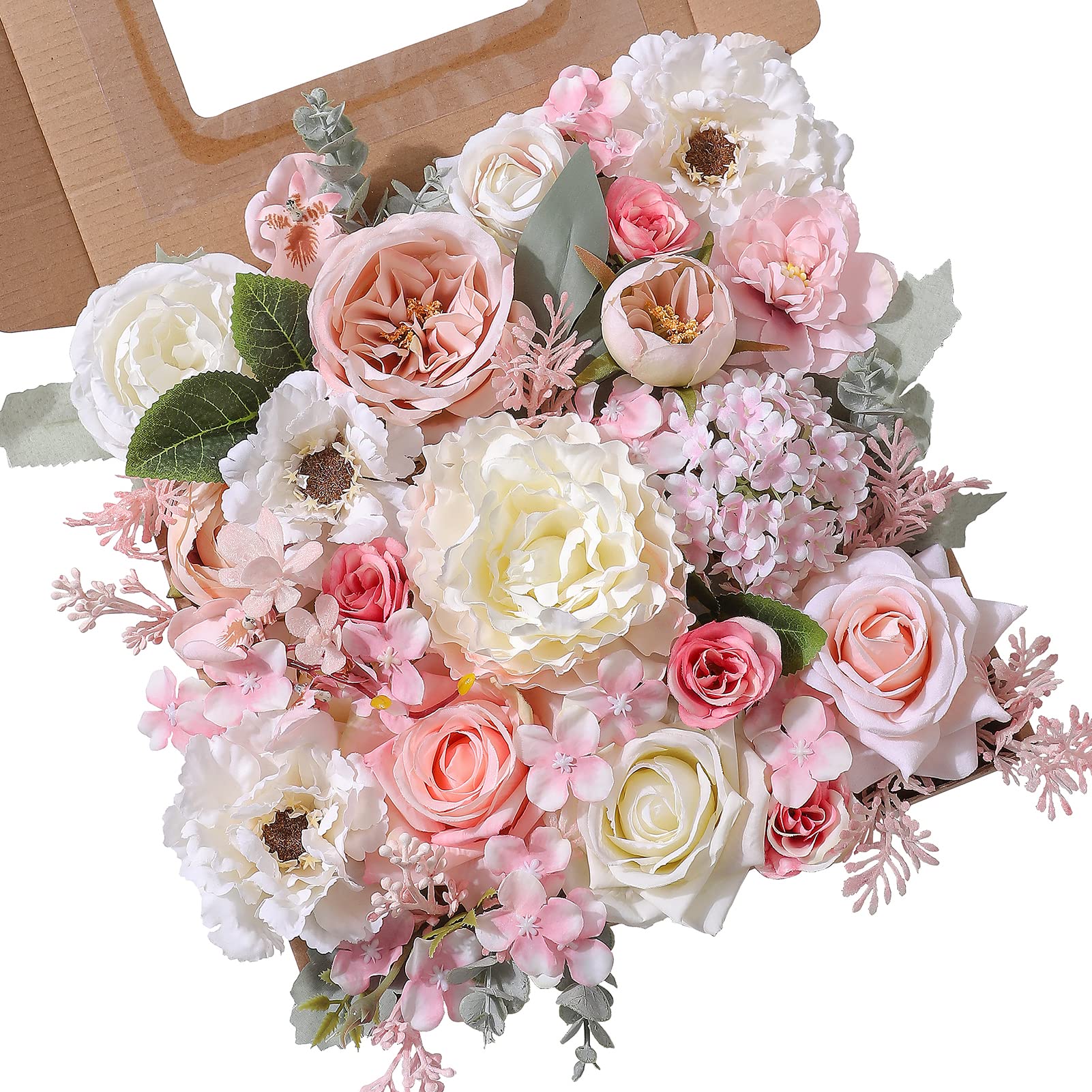 Artificial Silk Flowers Combo Set - DIY Wedding Bouquets, Floral Centerpieces for Tables, Party & Baby Shower Decor (Pink & White) - Perfect for Home, Office & Event Decorations