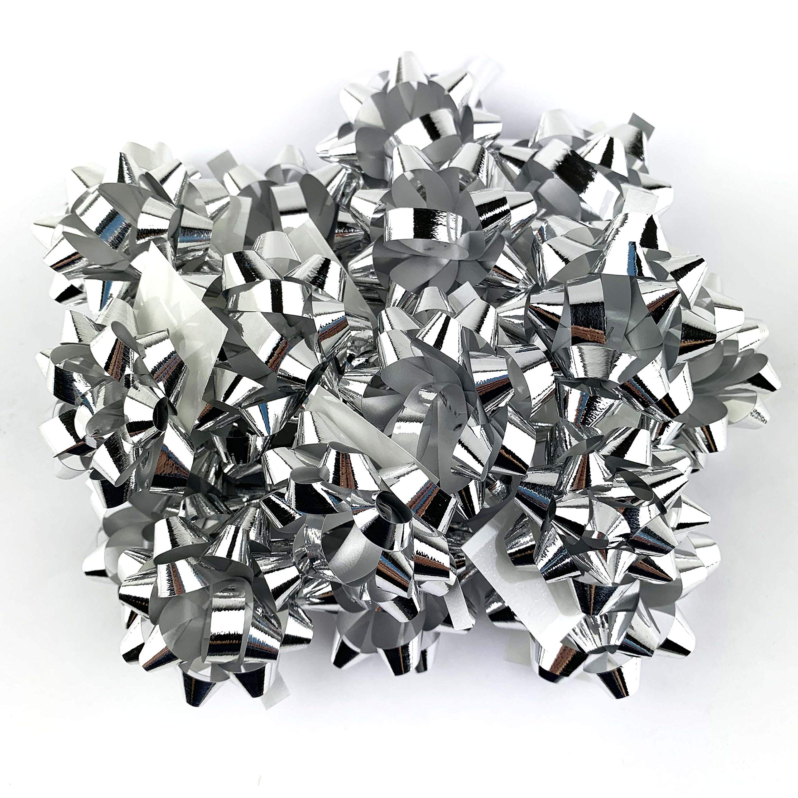 Mini Metallic Silver Bows for Gift Wrapping - 1.25 Inch Christmas Ribbon Bows (20 Pack) - Perfect for Holiday Presents, Party Decorations & DIY Crafts