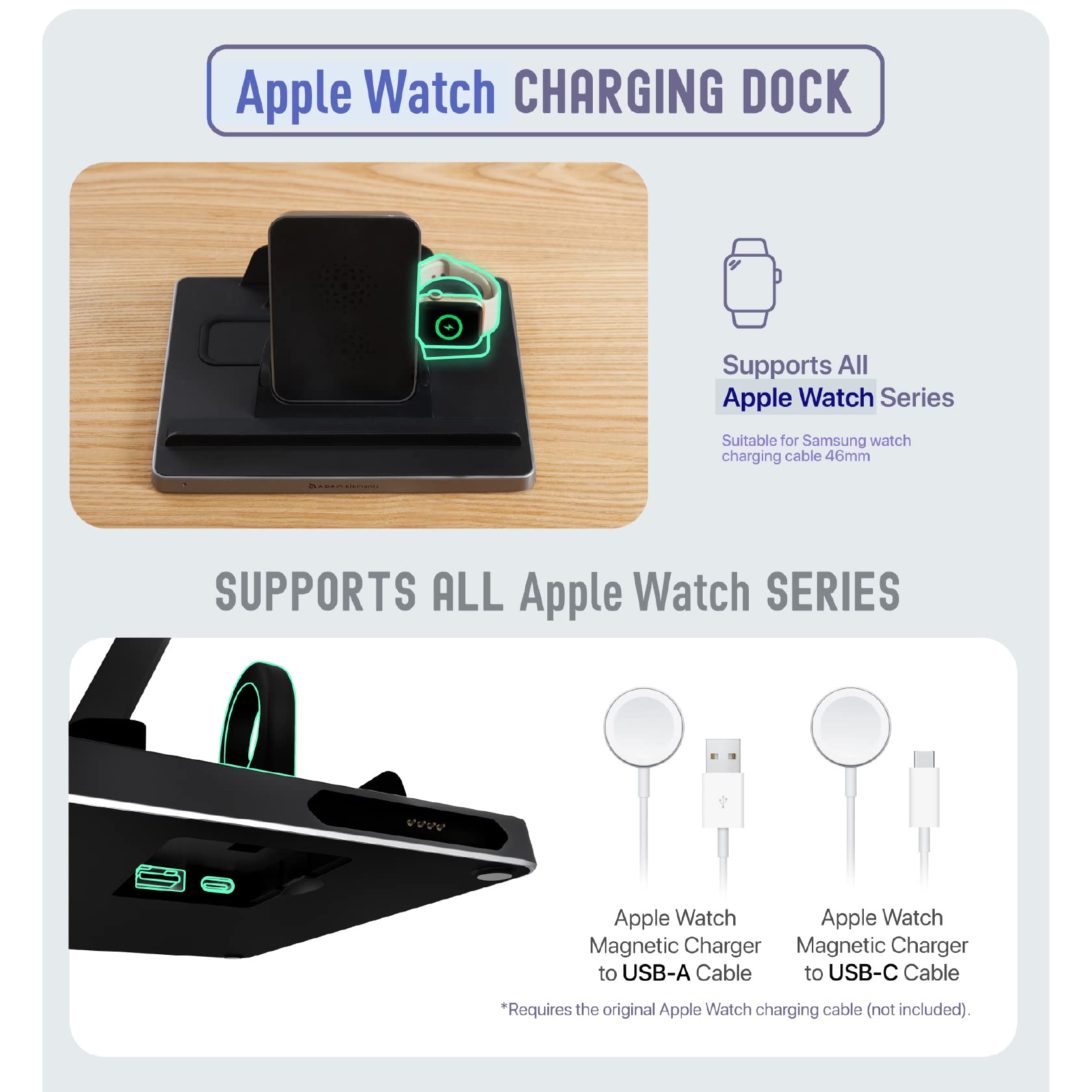 ADAM elements Omnia Q5 5-in-1 Wireless Charging Station - Qi-Certified Fast Charger for iPhone 8-16 Series, Apple Watch, AirPods 2/Pro, Apple Pencil 2 & Android Phones | Perfect for Home, Office & Travel Multi-Device Charging