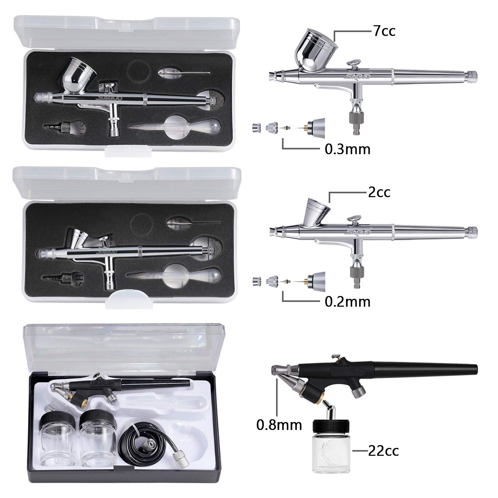 Professional Airbrush Kit with Compressor - 3 Dual-Action Airbrushes for Model Painting, Nail Art, Cake Decorating & Body Art | Gravity & Siphon Feed | Hobby & Professional Use | Perfect for Artists, DIY Crafts & Cosplay Makeup