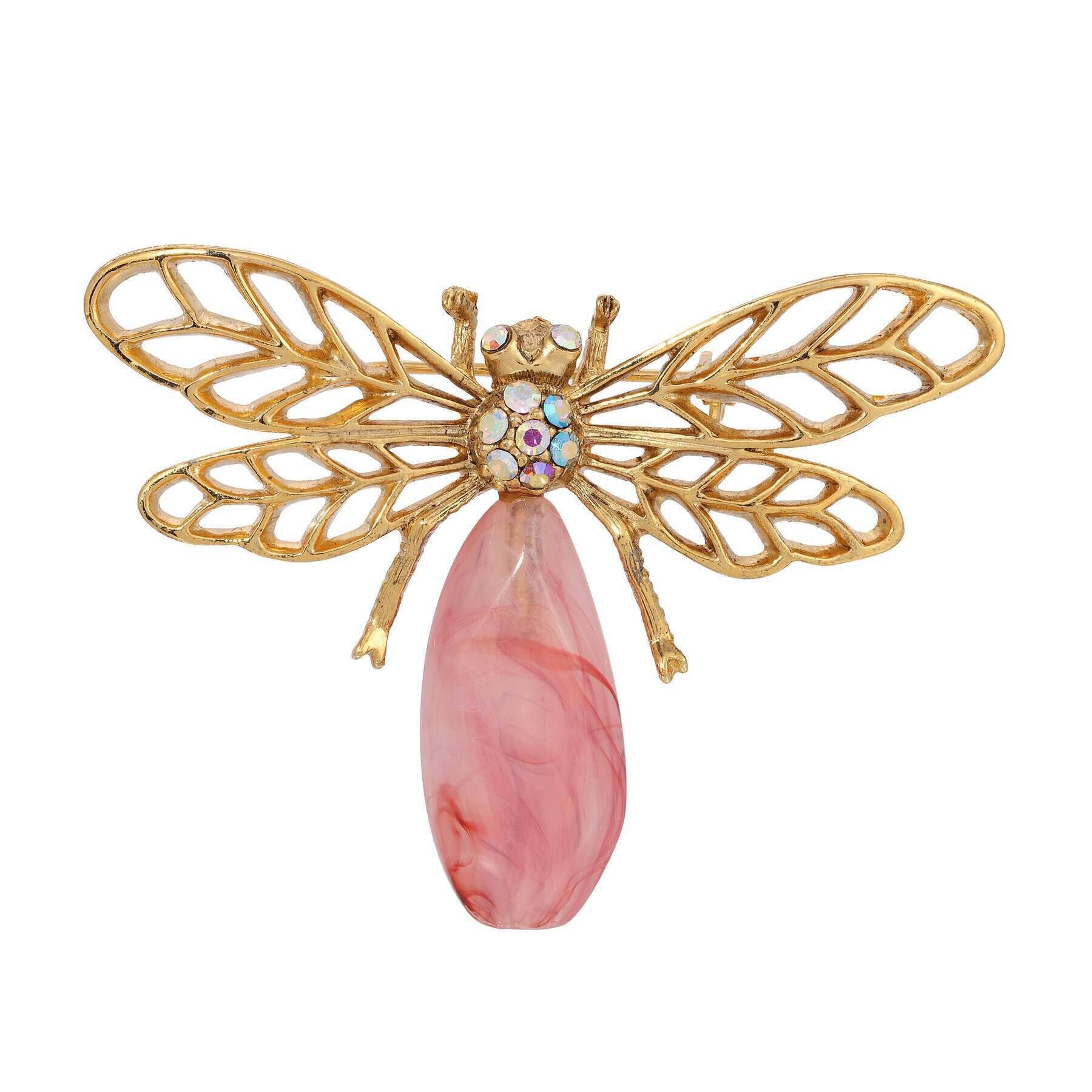 Vintage 1928 Jewelry - Irregular Milk Amethyst Bead & Aurora Borealis Crystal Dragonfly Brooch Pin for Women - Perfect for Weddings, Parties & Vintage Fashion Accessories