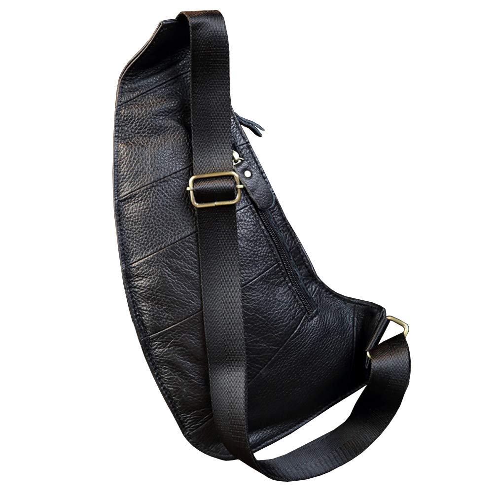 Leather Sling Bag Crossbody Backpack for Men & Women - Adjustable Shoulder Chest Day Pack for Travel, Hiking, Camping & Outdoor Activities - Tactical Unisex Daypack in Black