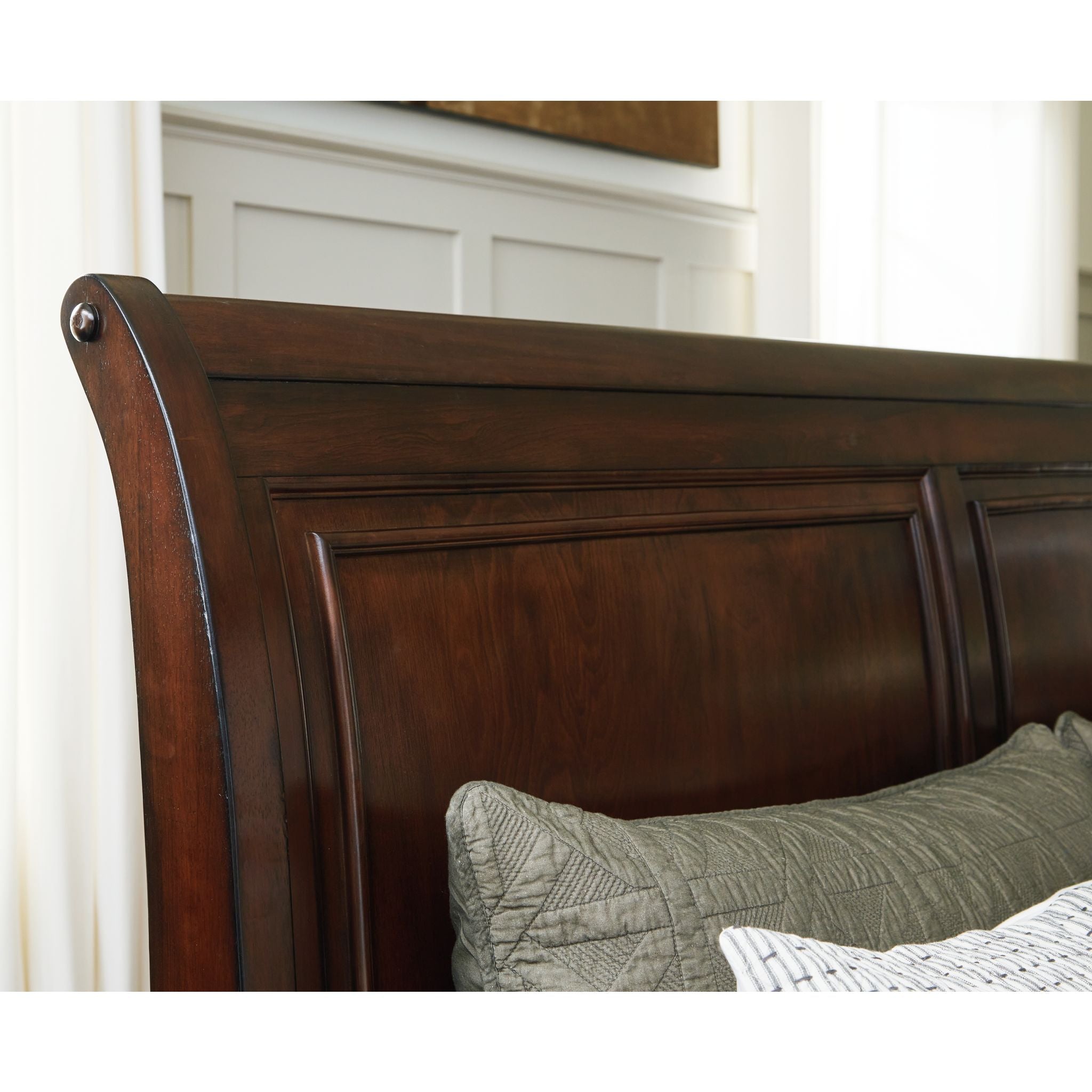 Brookbauer King Sleigh Bed Frame - Rustic Brown Solid Wood Bedroom Furniture for Master Bedroom & Guest Room