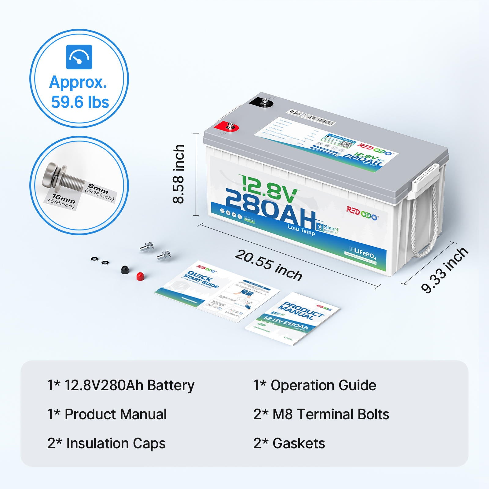 Redodo 12V 280Ah Deep Cycle Lithium Battery with Bluetooth & Low Temperature Protection - Perfect for RV, Marine, Solar Power Systems, Off-Grid Living & Emergency Backup Power