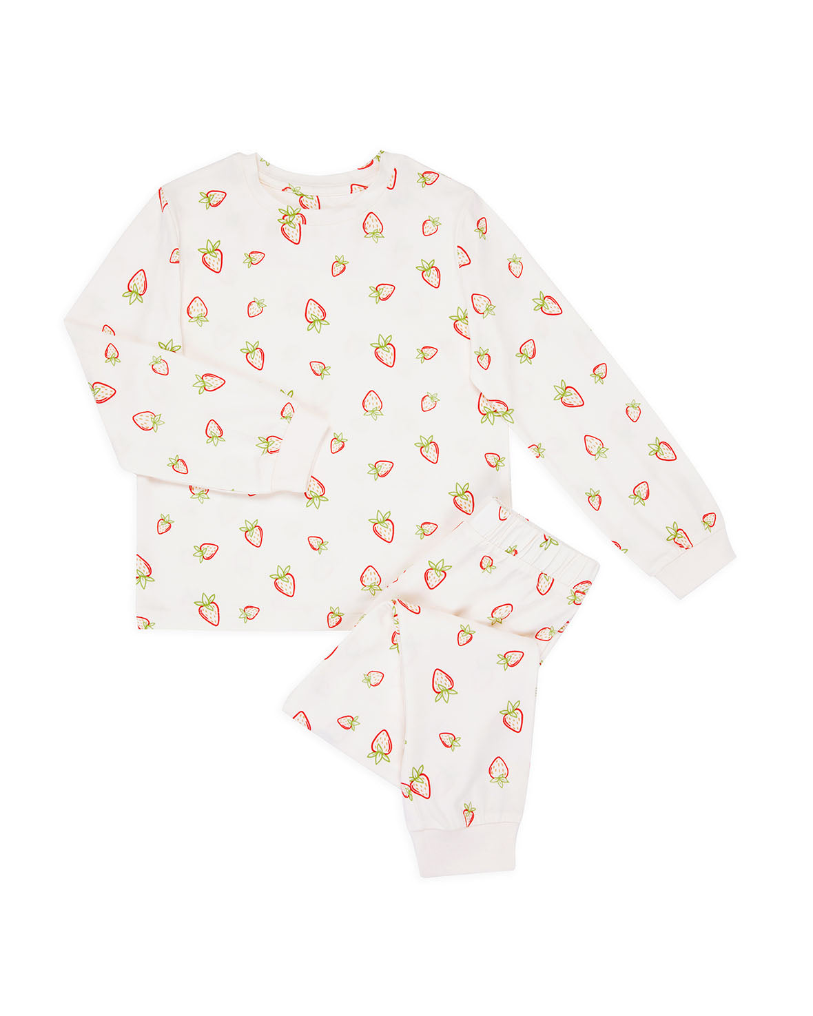 Kids Strawberry Print Long Sleeve Pajama Set - Soft & Comfortable Sleepwear for Girls & Boys - Perfect for Bedtime, Lounging & Sleepovers