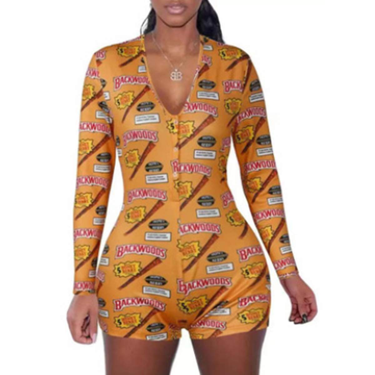 Sexy Women's Deep V Neck Long Sleeve Jumpsuit - Bodycon Romper Pajama One Piece Bodysuit for Nightwear, Loungewear & Date Night Outfits