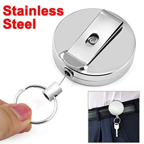 Ejoyous Heavy Duty Retractable Key Holder - Metal Key Reel Badge Holder with Telescopic Rope & Belt Clip - Perfect for Keychains, ID Cards, and Work Keys (Ideal for Office, Warehouse, and Outdoor Use)