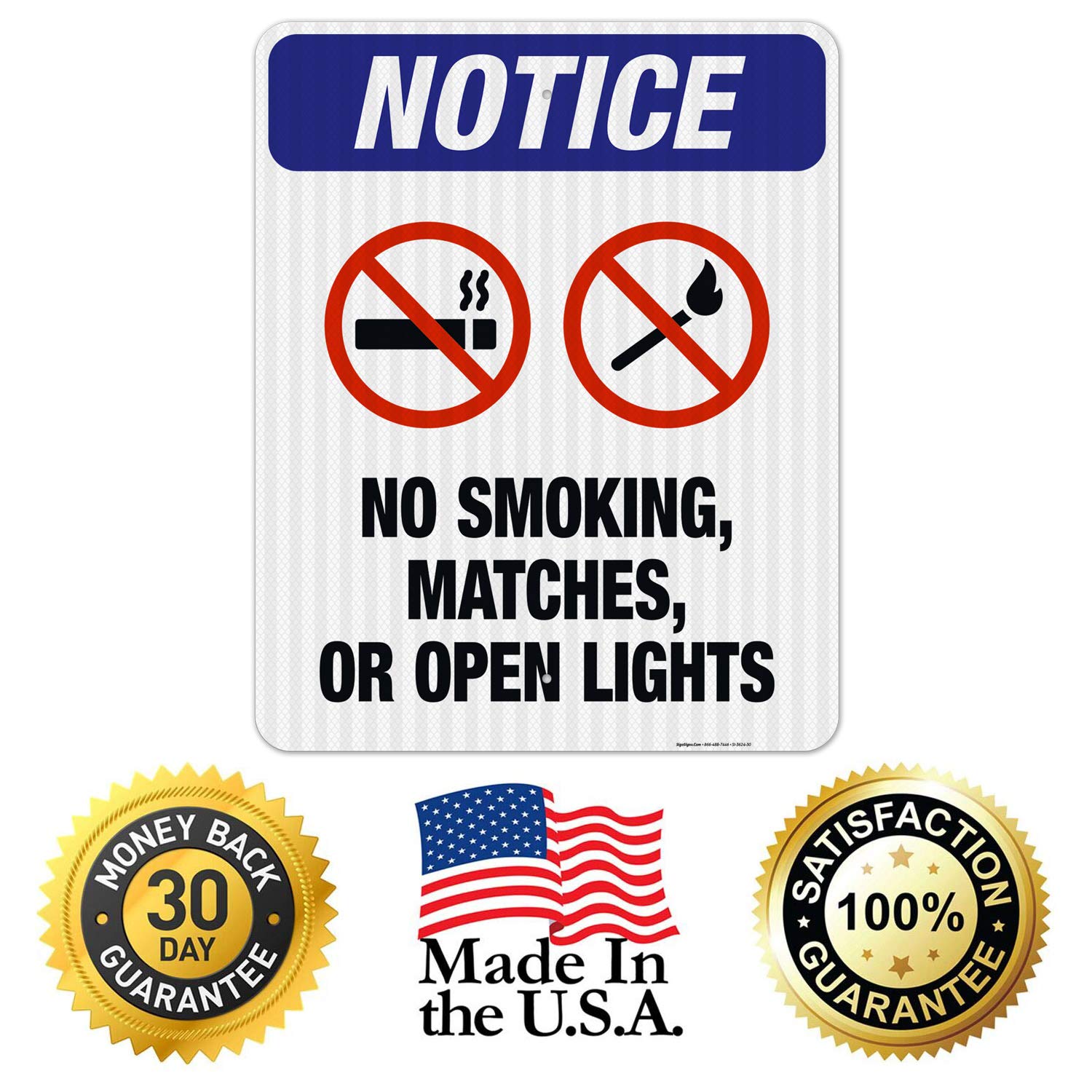 No Smoking, Matches or Open Flames OSHA Warning Sign - 24x30 Inch Reflective Aluminum Sign for Indoor/Outdoor Use | Durable 3M EGP .080 Aluminum, Fade Resistant | Made in USA - Perfect for Factories, Warehouses, Gas Stations & Restricted Areas