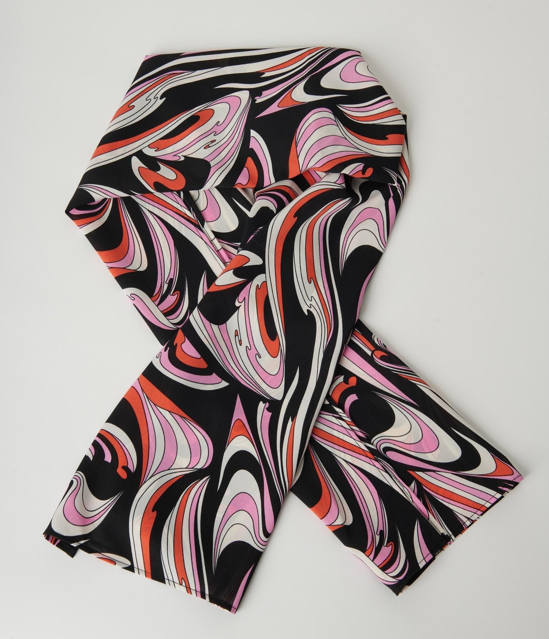 Smak Parlour Black & Pink Psychedelic Print Long Hair Scarf - Stylish Head Wrap for Women, Boho Fashion Accessory for Music Festivals & Beach Outfits