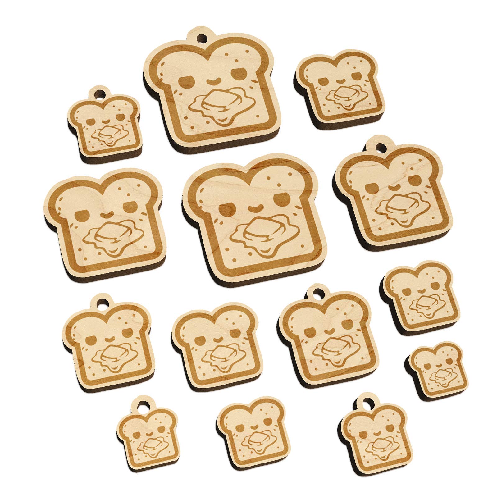 Kawaii Mini Wooden Toast Bread Charms - 12mm DIY Jewelry Craft (26pcs with Hole) - Perfect for Bracelets, Keychains & Scrapbooking