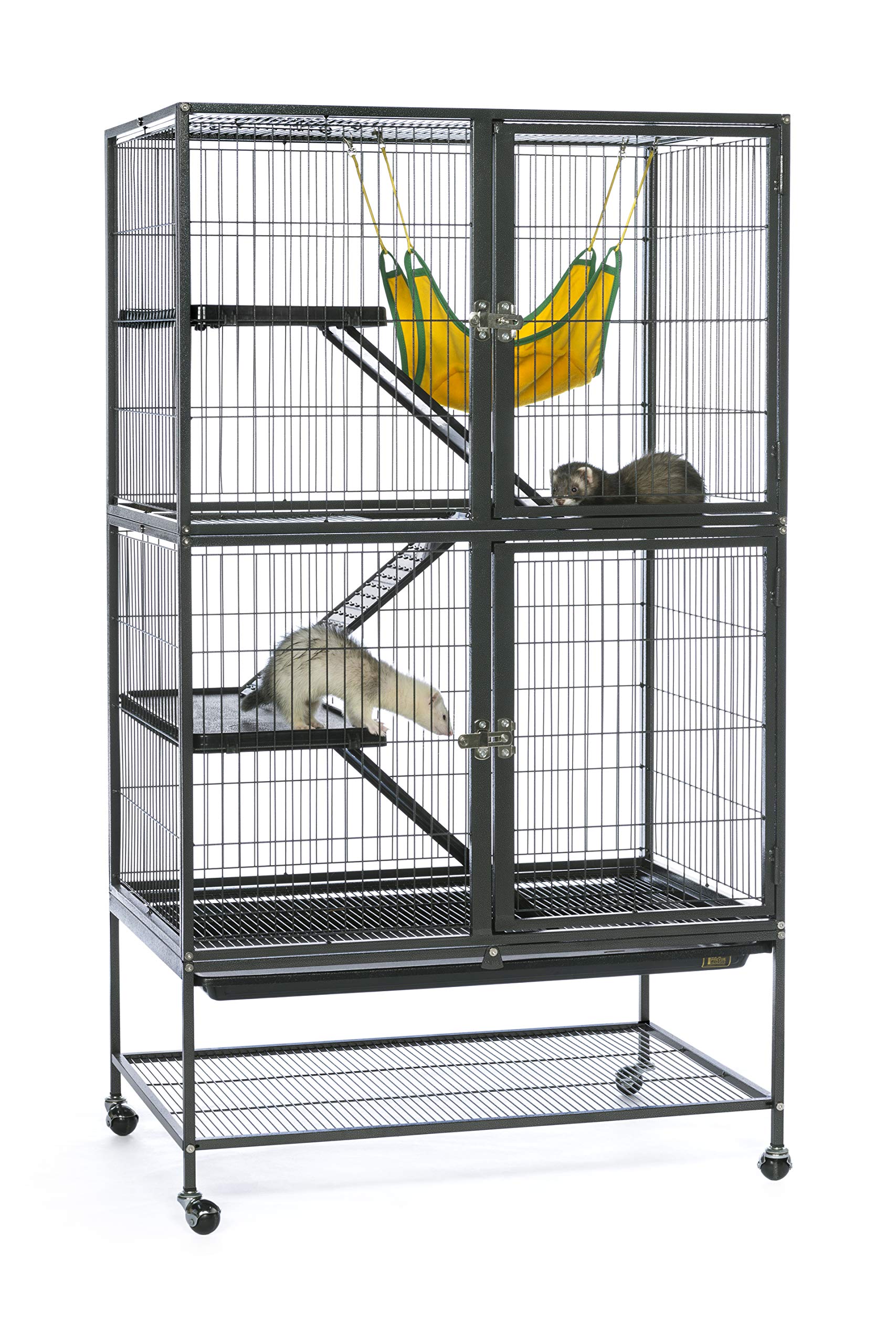 Prevue Pet Products 485 Feisty Ferret Cage with Stand - Black Hammertone Finish for Small Animals - Perfect for Ferrets, Chinchillas & Small Pets at Home or Vet Clinics