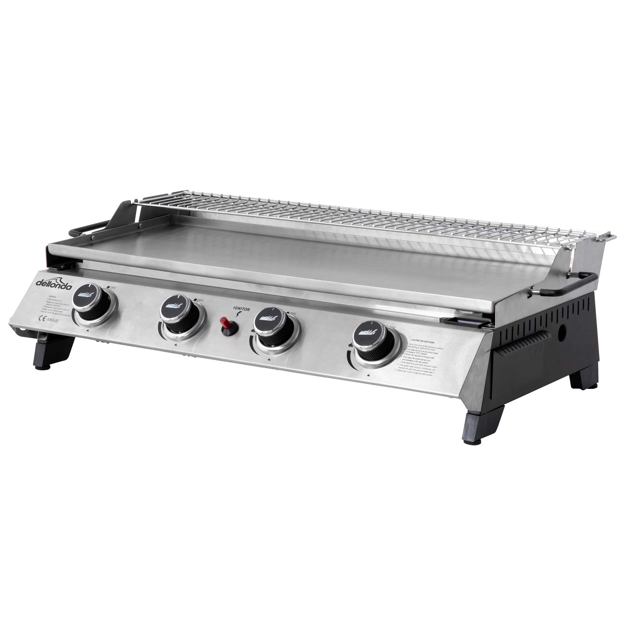4 Burner Portable Gas Griddle with Warming Rack - 10kW Stainless Steel Outdoor Cooking Grill - Perfect for Backyard BBQs, Camping & Tailgating Parties