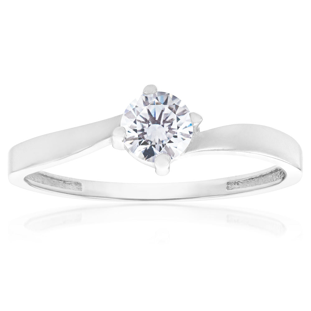 9ct White Gold Cubic Zirconia 4 Claw Ring - Elegant Solitaire Engagement Ring for Women, Perfect for Proposals, Anniversaries & Special Occasions