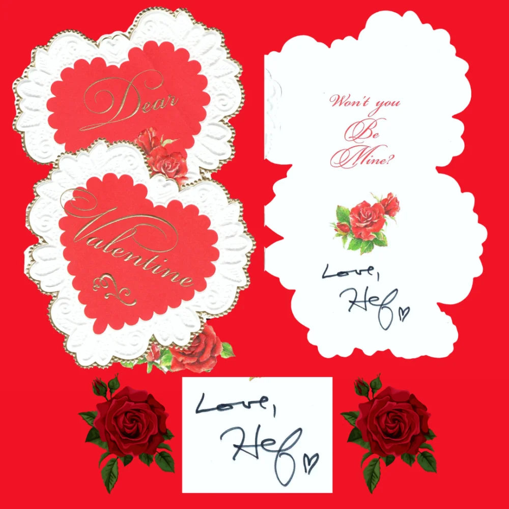 Hugh Hefner Signed Valentine's Day Card with BAS COA Certificate - Authentic Playboy Founder Autograph Collectible for Valentine's Gifts, Memorabilia & Celebrity Collectors