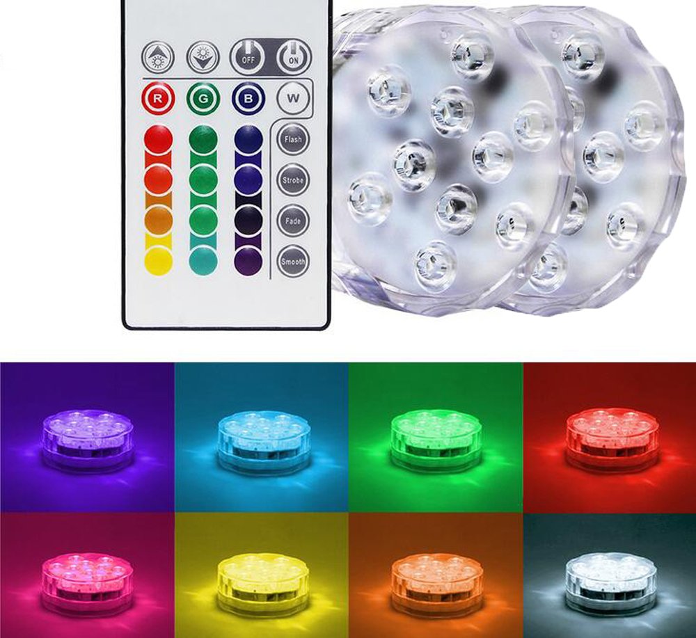 RGB LED Pool Light with Remote Control - Waterproof Underwater Light for Swimming Pools, Fountains & Spas - Color Changing Decorative Lighting (2 Pack) - Perfect for Backyard, Garden & Patio Decor