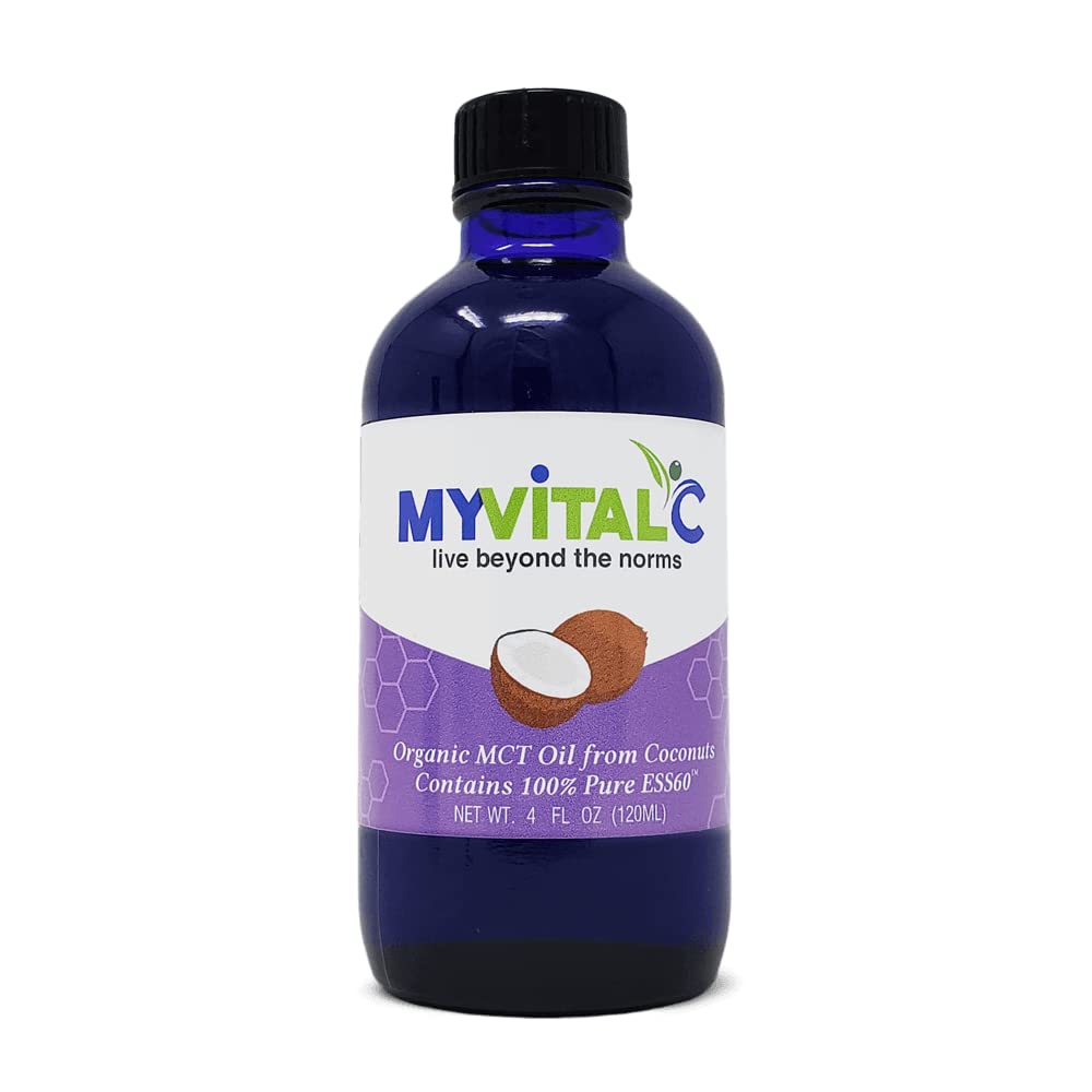 MyVitalC Organic MCT Oil from Coconut - Pure ESS60 Antioxidant Supplement for Anti-Aging, Energy Boost & Better Sleep - 120ml | Perfect for Keto Diet, Coffee Enhancer & Daily Wellness Routine