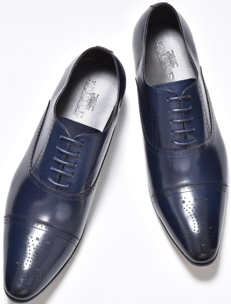 Premium Men's Leather Cap-Toe Medallion Lace-up Dress Shoes - Black, Brown, Coffee, Dark Navy | Formal Business, Wedding & Office Wear