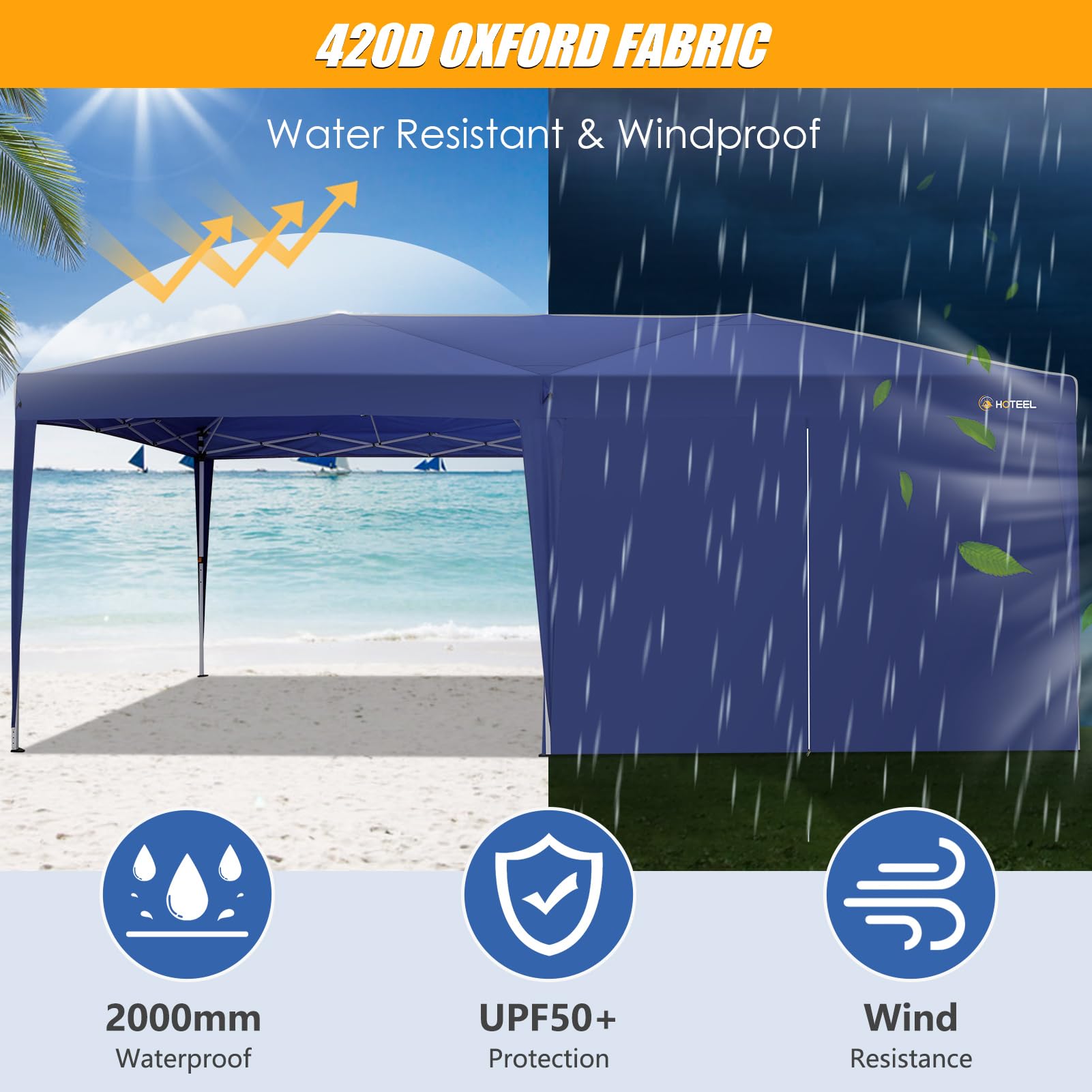 HOTEEL 10x20 Pop Up Canopy Tent with Sidewalls - Waterproof Instant Shelter for Outdoor Events, Easy One-Push Setup with Reinforced Poles & Sandbags - Perfect for Backyard Parties, Camping, Farmers Markets, Festivals (Navy Blue)