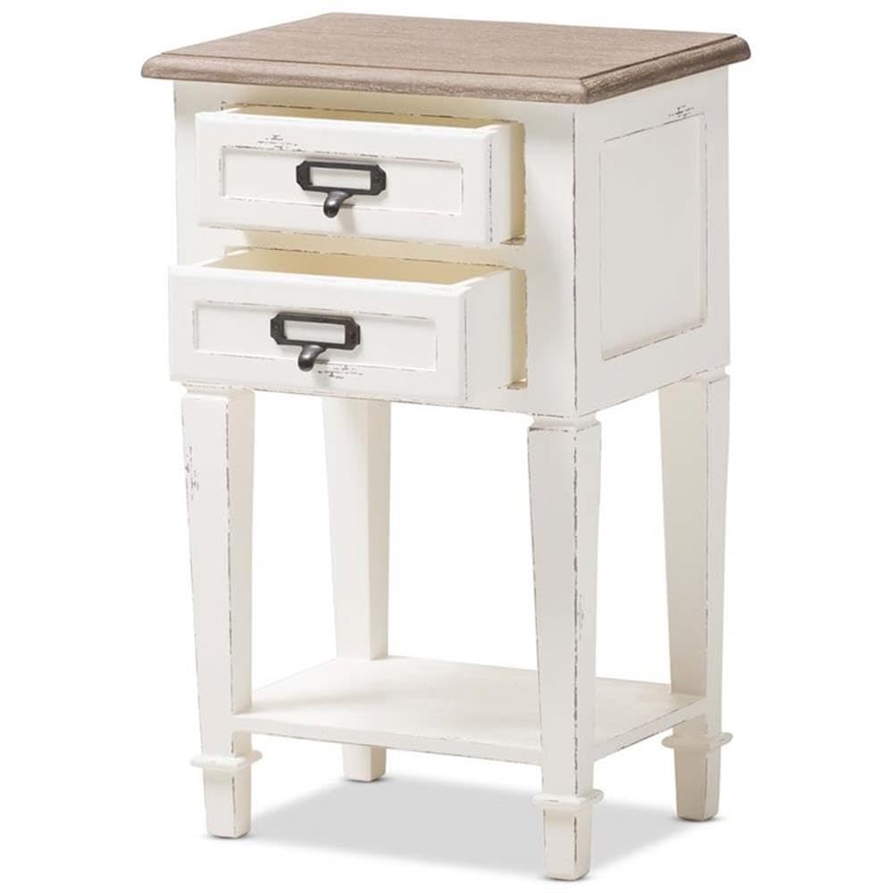 BOWERY HILL Modern 2-Drawer Wood Nightstand in Weathered Oak White - Stylish Bedside Table for Bedroom, Living Room & Guest Room