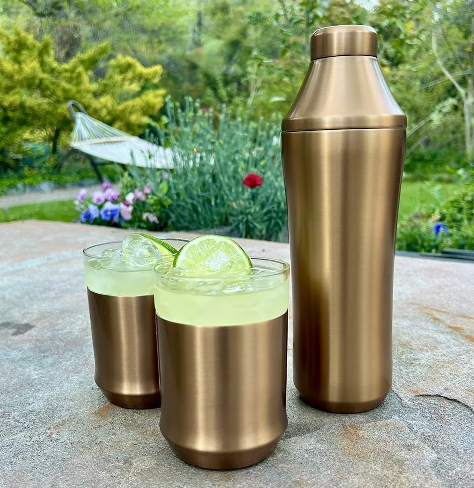Premium Stainless Steel & Copper Hybrid Cocktail Shaker Set with Removable Glass Insert - Professional Bar Mixing Tool for Home Bartending, Parties & Cocktail Making