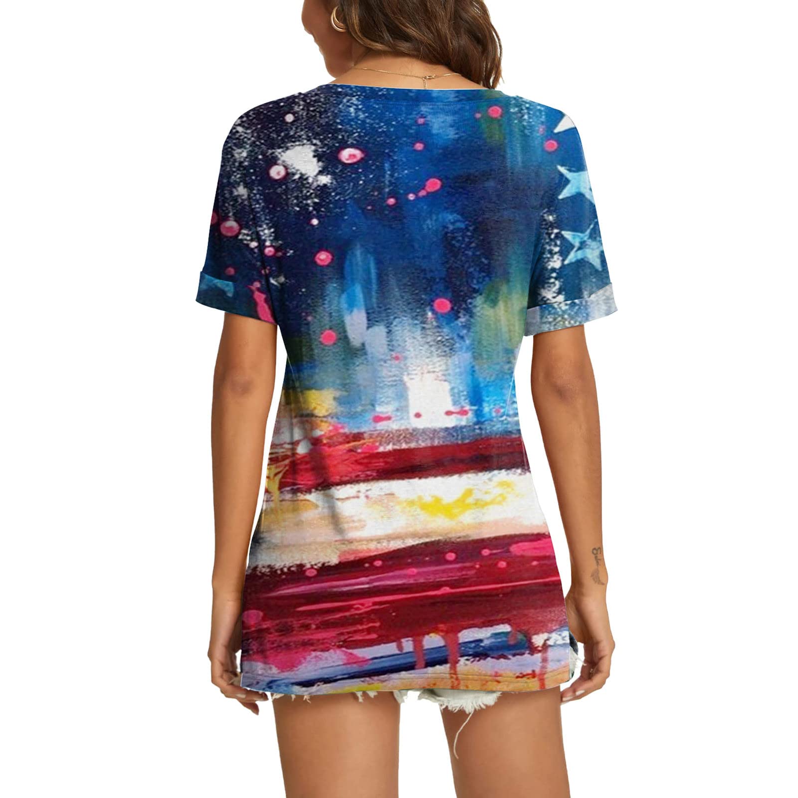 Women's Athletic V-Neck T-Shirt - Summer Casual Loose Fit Rolled Sleeve Side Split Top for Teen Girls (Red, XL) | Perfect for Yoga, Running & Everyday Wear